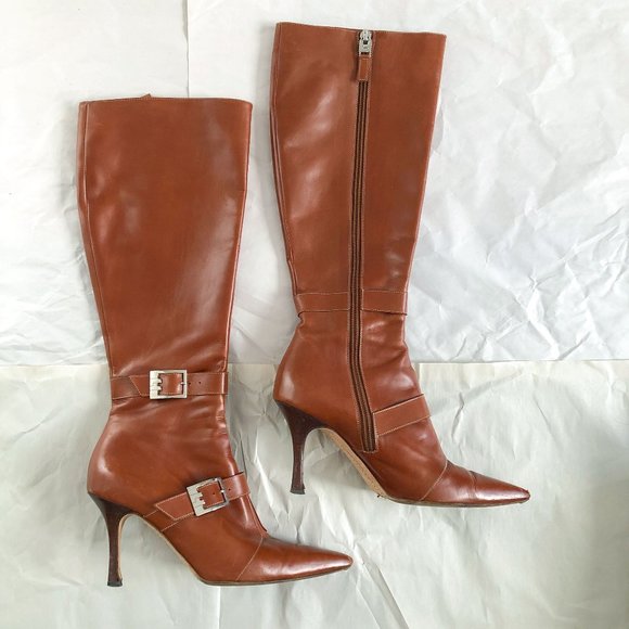 Lambertson Truex tan leather high heel boots + box + dustbag Sz 37.5 - Picture 3 of 12